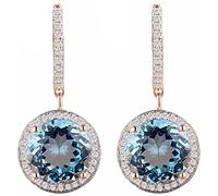 AMDXD Orecchini da bambina in oro rosa 585, ciondolo da donna con topazio blu 9,4 ct, regalo di compleanno per donne, oro rosa