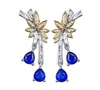 AMDXD Orecchini da donna in oro bianco 18 carati e oro giallo con zaffiro 2,3 ct e diamanti orecchini in argento e oro, regali di ringraziamento