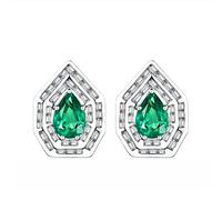 AMDXD Orecchini da donna in oro bianco 750 18 carati con smeraldo 1,4 ct e diamanti geometrici orecchini da donna in argento, regalo per la nonna