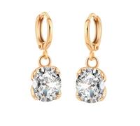 AMDXD Orecchini da donna in oro giallo 14 carati 585, classici orecchini con ametista viola taglio ovale, AU585 oro da donna, Oro giallo, Moissanite