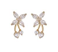 AMDXD Orecchini da donna in oro giallo 9 K, a forma di foglia di ciliegio con moissanite taglio marquise, Au 375