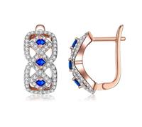 AMDXD Orecchini da donna in oro rosa 14 carati, orecchini a cerchio "8" con zaffiro blu taglio principessa, oro rosa 14 carati, orecchini da bambina