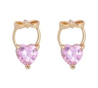 AMDXD Orecchini vintage in oro giallo 585 14 carati con fiocco a forma di cuore, con ametista viola taglio a cuore, 14 carati, Oro giallo, Cristallo rosa