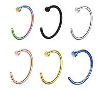 AMDXD Piercing a forma di ali del naso, 0,8 mm/1 mm/1,2 mm, in acciaio inox, sottile C 6 mm/8 mm/10 mm/12 mm, può essere utilizzato come orecchini da donna, 6/12/24, 1.0x8mm, Acciaio inossidabile