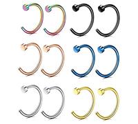 AMDXD Piercing a forma di ali del naso, 0,8 mm/1 mm/1,2 mm, in acciaio inox, sottile C 6 mm/8 mm/10 mm/12 mm, può essere utilizzato come orecchini da donna, 6/12/24, 1.0x10mm, Acciaio inossidabile