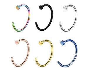 AMDXD Piercing a forma di ali del naso, 0,8 mm/1 mm/1,2 mm, in acciaio inox, sottile C 6 mm/8 mm/10 mm/12 mm, può essere utilizzato come orecchini da donna, 6/12/24, 1.0x6mm, Acciaio inossidabile