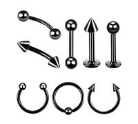 AMDXD Piercing a forma di ali del naso, anello in acciaio inox, cerchio a U circolare, a ferro di cavallo, labbra, orecchio, naso, gioielli per il corpo per uomo e donna, 8 pezzi, Acciaio inossidabile