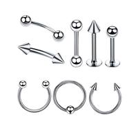 AMDXD Piercing a forma di ali del naso, anello in acciaio inox, cerchio a U circolare, a ferro di cavallo, labbra, orecchio, naso, gioielli per il corpo per uomo e donna, 8 pezzi, Acciaio inossidabile