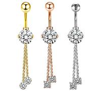 AMDXD Piercing da ombelico a 14 gauge a 3 piercing per ombelico, collana con nappa, anello per il corpo, gioiello con zircone, per ragazze e donne, tricolore