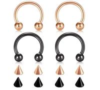 AMDXD Piercing per naso, 1,2 mm, in acciaio inox, per setto a U, a ferro di cavallo, per labbra, orecchio, naso, set da 4 pezzi, Acciaio inossidabile, Senza zirconi