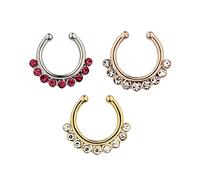 AMDXD Piercing per naso, 1,5 mm, in lega colorata, per trago, a forma di U a ferro di cavallo, con zirconi colorati, per uomini e donne, 3 pezzi