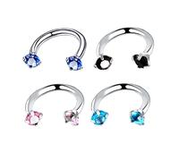 AMDXD Piercing per naso Nostril da 1,2 mm, in acciaio inox, set di anelli per naso in argento, a forma di U a ferro di cavallo, con zirconi colorati, per uomini e donne, 4 pezzi