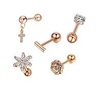 AMDXD Piercing per naso sexy da 1,2 mm, in acciaio chirurgico, con stella, a forma di cuore, triangolo, labbra, orecchio, naso, piercing per il corpo da donna, 5 pezzi, Acciaio inossidabile, Zirconia