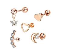 AMDXD Piercing per naso sexy da 1,2 mm, in acciaio chirurgico, con stella, a forma di cuore, triangolo, labbra, orecchio, naso, piercing per il corpo da donna, 5 pezzi, Acciaio inossidabile, Zirconia