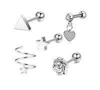 AMDXD Piercing per naso sexy da 1,2 mm, in acciaio chirurgico, con stella, a forma di cuore, triangolo, labbra, orecchio, naso, piercing per il corpo da donna, 5 pezzi, Acciaio inossidabile, Zirconia