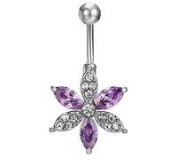 AMDXD Piercing per ombelico, con ciondolo a forma di fiore, con zirconi in rame, piercing per il corpo, Rame, Zirconia cubica