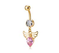 AMDXD Piercing per ombelico in acciaio chirurgico, con ciondolo a forma di ala d'angelo, anello per il corpo, gioiello per donne e ragazze, Acciaio inossidabile, Zirconia cubica