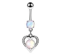 AMDXD Piercing per ombelico in acciaio chirurgico, con ciondolo a forma di cuore opale, anello per il corpo, gioiello con zirconi bianchi, Acciaio inossidabile, Zirconia cubica