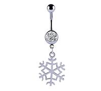 AMDXD Piercing per ombelico in argento, con ciondolo a forma di fiocco di neve, con cristalli bianchi in acciaio inox, gioielli per il corpo per donne e ragazze