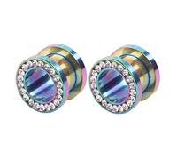 AMDXD Piercing per orecchio, 2 pezzi, orecchini a doppio flared Tunnel con zirconi in acciaio inox, orecchini colorati per uomini e donne, Acciaio inossidabile, Zirconia cubica