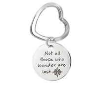 AMDXD Portachiavi Per Auto, Anello Portachiavi Acciaio Inox Cuore Dog Tag Intaglio not all those who wander are lost, Argento