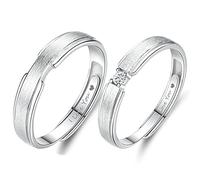 AMDXD Prezzo per 2 anelli di fidanzamento S925, argento opaco, incisione I Love You, coppia di anelli in argento, regalo personale (regolabile), Argento sterling, Zirconia cubica