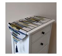 AmDxD Runner da tavola lavabile, a strisce, dimensioni: 32 x 270 cm, in cotone e lino, per l'estate, collezione moderna da cucina, tavolo da pranzo, colore verde