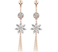 AMDXD Set di 14 piercing per ombelico, con ciondolo a forma di fiore, con zirconi, per uomo e donna, Acciaio inossidabile, Zirconia cubica