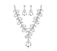 AMDXD Set di 3 collane in stile boho, con ciondolo a forma di foglia grande, placcato argento, orecchini da donna con zirconi argentati, lunghezza 48 cm