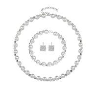 AMDXD Set di 4 collane Statment Eleganti ciondoli placcati in argento, orecchini e bracciali con zirconi bianchi - argento, collana lunghezza 45 cm