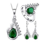 AMDXD Set di gioielli boho, 4 pezzi, collana a Y, ciondolo a forma di infinito, placcato argento, anelli di fidanzamento e orecchini da donna con zirconi, Placcato in argento, Zirconia cubica