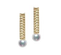 AMDXD Set di gioielli, collana in oro 750, orecchini classici con perle naturali, regalo per Natale, San Valentino, vera serie d'oro, Oro giallo 18 carati, Perla