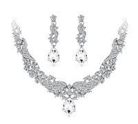 AMDXD Set di gioielli per matrimonio, 3 pezzi, con ciondolo a forma di ali d'angelo, placcato argento, orecchini da donna con zirconi bianchi - argento, collana lunghezza 45 cm