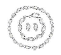 AMDXD Set di gioielli per matrimonio, 4 pezzi, collana da donna con ciondolo a forma di infinito placcato in argento, orecchini e bracciali da donna con zirconi bianchi - argento, collana lunghezza 45