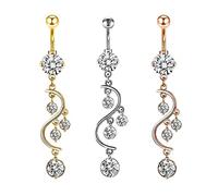 AMDXD Set di piercing da 14 g, 3 piercing per ombelico, forma S, anello per il corpo, ciondolo con zirconi - tricolore