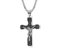 AMDXD Y - Collana da uomo in acciaio inox, con ciondolo a forma di croce con bibbia, stile retrò, da uomo, per donne, Acciaio inossidabile, Senza zirconi