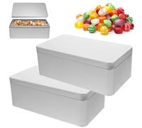 Ameble 2 Pezzi di Latta per Biscotti con Coperchio, 7, 1 x 3, 9 x 2, 6 Pollici, in Metallo Spesso antiruggine, Contenitore Rettangolare per Biscotti, Snack, Caramelle, Piccoli Oggetti, Cucina, c