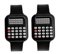Ameble 2Pcs Calculator Watch for Kids, Digital Calculator Wrist Watch with Vintage Square Design, Math Learning Tool for Students, Black