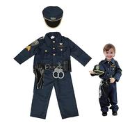 Ameble 5-6T Costume da tuta per pantaloni da gioco di ruolo della polizia per bambini, set da vestire per festa in costume di Halloween, vestito da ufficiale di gioco di finzione, uniforme cosplay