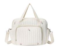 Ameble Borsa per neonati per mamma Borsa per pannolini trapuntata elegante con ricamo per pannolini da viaggio portatile con tracolla regolabile per un facile trasporto Beige