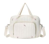 Ameble Borsa per pannolini da viaggio elegante trapuntata con ricamo per la mamma Borsa portatile per pannolini da viaggio con tracolla regolabile per un facile trasporto - Beige