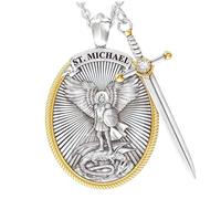 Ameble Collana con pendente da uomo di San Michele e San Cristoforo, Spada dell'Arcangelo e Medaglia della Preghiera del Signore, Gioielli religiosi, Stile di protezione dell'Angelo custode 1