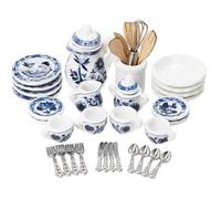 Ameble Mini Set da tè in Miniatura in Scala 1:12 Set da tè Ceramica Blu e Bianco Accessori per casa delle Bambole con Tazze da teiera Espositore Realistico per la Decorazione della Cucina della casa