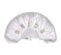 Ameble Ventaglio da sposa - Ventaglio bianco con perla e scritta Bride per addio al nubilato, accessorio fotografico per il giorno del matrimonio e bridal shower, S