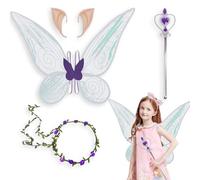 Amebleak 4 Pezzi Vestito Carnevale Bambina con Ali da Fata, Costume Farfalla Fatina per Cosplay (Viola)