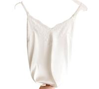 AMEEDA Canotta Raso Donna Canotta Sexy in Pizzo da Donna, in Seta, con Scollo a V, Estiva, Senza Maniche, Casual, Slim, in Morbido Raso, Taglie Forti(White,M)