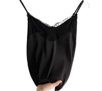 AMEEDA Canotta Raso Donna Canotta Sexy in Pizzo da Donna, in Seta, con Scollo a V, Estiva, Senza Maniche, Casual, Slim, in Morbido Raso, Taglie Forti(Black,M)