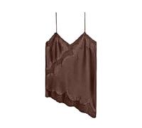 AMEEDA Canotta Raso Donna Top Senza Maniche in Pizzo Tinta Unita da Donna, con Bretelle, Patchwork, Irregolare, Elegante, Casual, Estivo, Festa(Brown,XS)