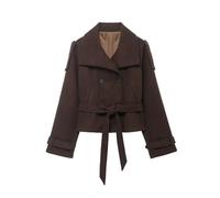 AMEEDA Giacca Aderente Donna Spring Stand Collar Woolen Trench Coats For Women Long Sleeve Double Breasted Lace Up Jacket(Dark brown,M)