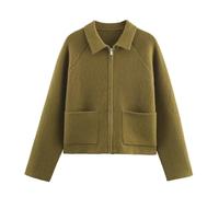 AMEEDA Giacca Aderente Donna Women Slim Jacket With Zipper Spring Autumn Casual Long Sleeve Turn Down Collar Coats(L)